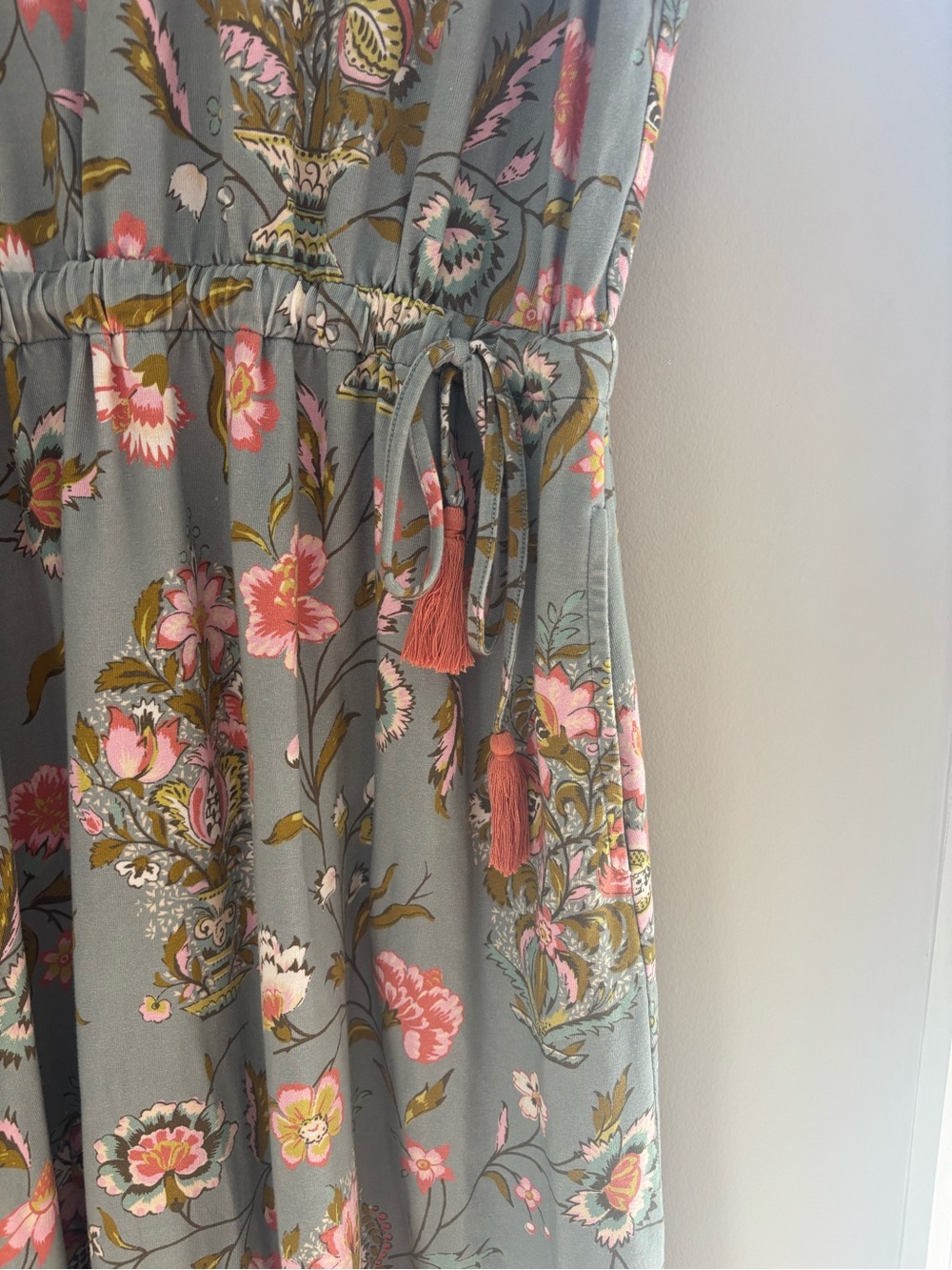Spartina 449 Dusty Blue Maxi Dress with Pink and Cream Florals - Picture 3 of 4
